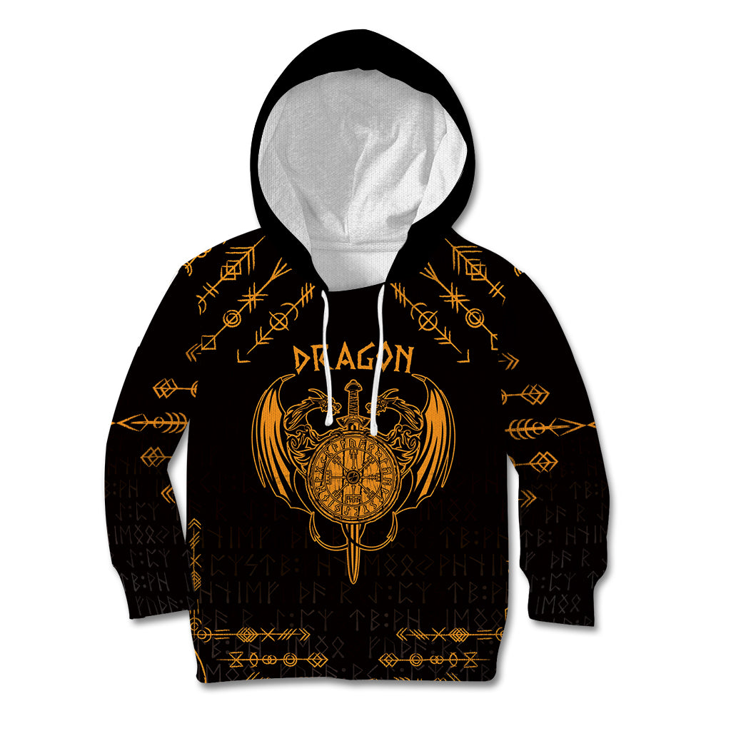 Personalized Viking Dragon Kid Hoodie with Sword Gold Scandinavian Tattoo - Wonder Print Shop