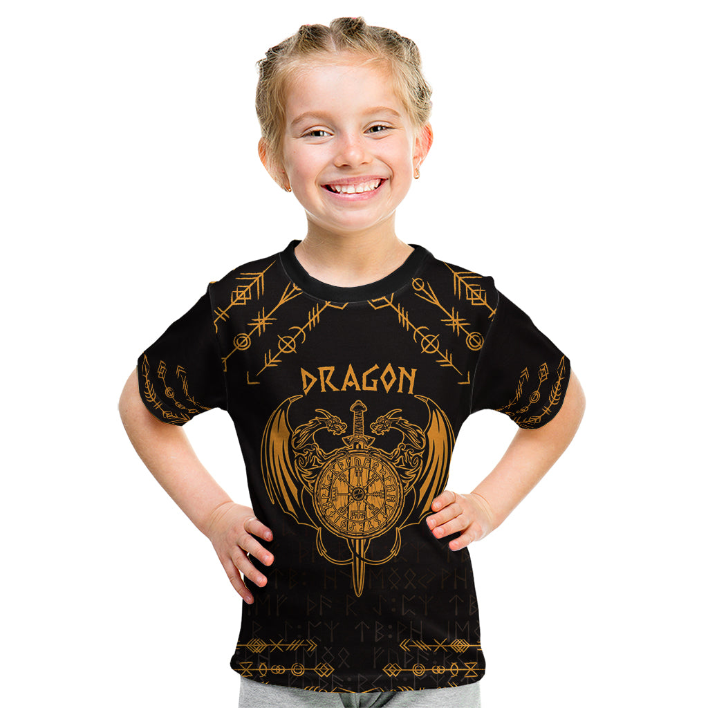 Personalized Viking Dragon Kid T Shirt with Sword Gold Scandinavian Tattoo - Wonder Print Shop