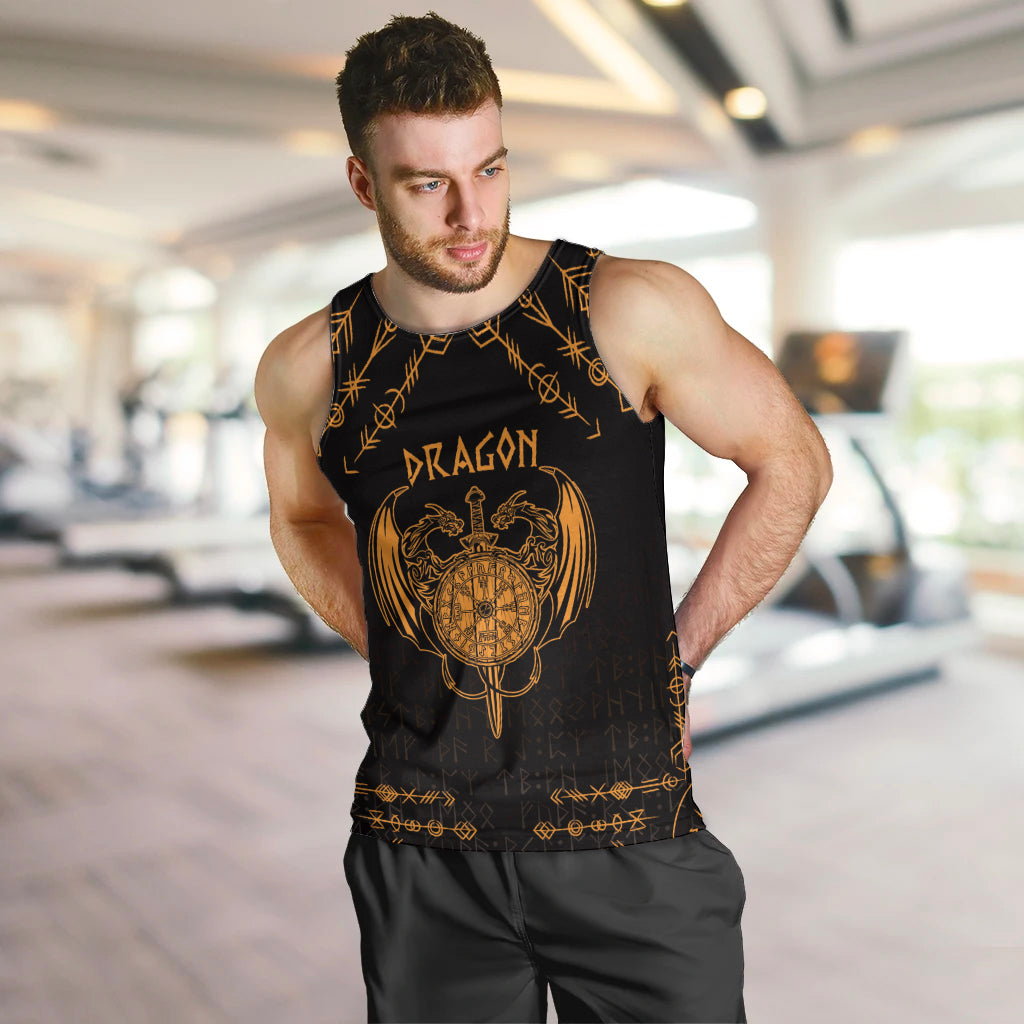 Personalized Viking Dragon Men Tank Top with Sword Gold Scandinavian Tattoo - Wonder Print Shop