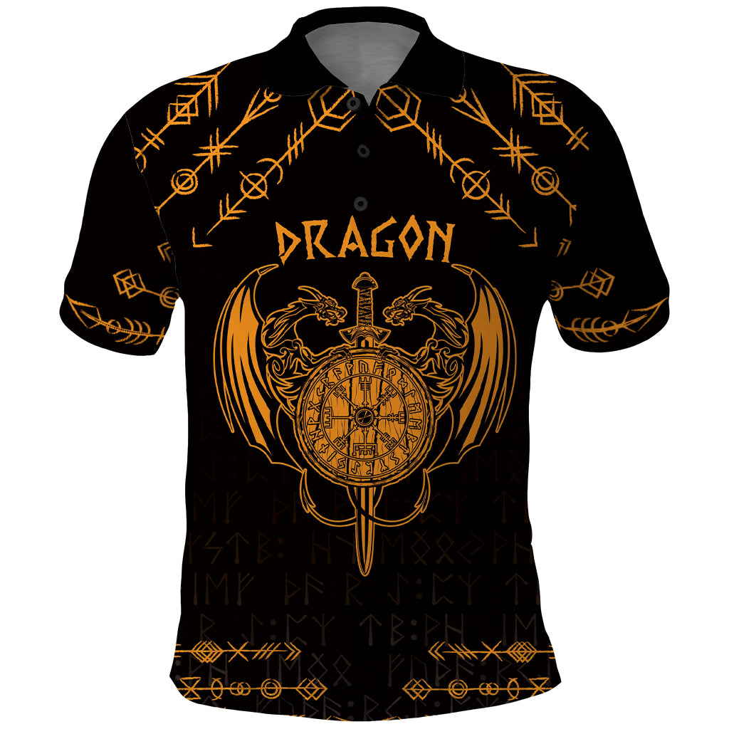 Personalized Viking Dragon Polo Shirt with Sword Gold Scandinavian Tattoo - Wonder Print Shop