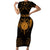 Personalized Viking Dragon Short Sleeve Bodycon Dress with Sword Gold Scandinavian Tattoo