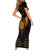 Personalized Viking Dragon Short Sleeve Bodycon Dress with Sword Gold Scandinavian Tattoo