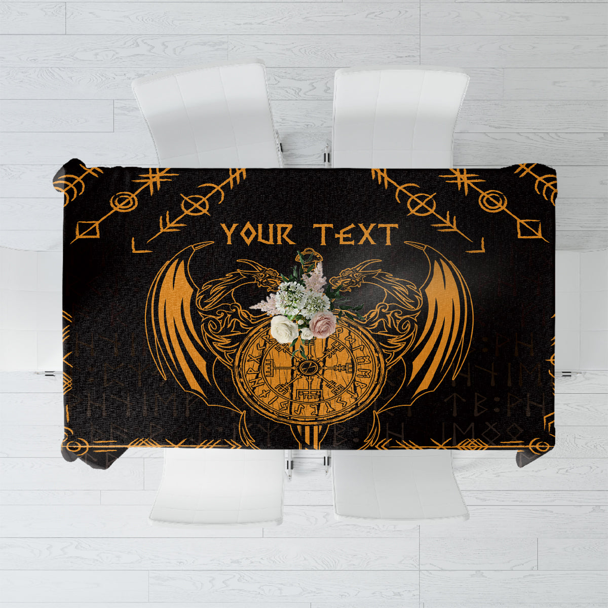 Personalized Viking Dragon Tablecloth with Sword Gold Scandinavian Tattoo - Wonder Print Shop