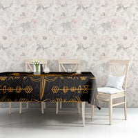 Black tablecloth with gold Viking dragon and rune symbols