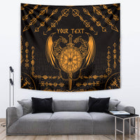 Black tapestry with gold Viking dragon shield and YOUR TEXT center