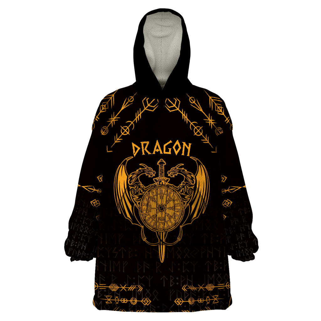 Personalized Viking Dragon Wearable Blanket Hoodie with Sword Gold Scandinavian Tattoo - Wonder Print Shop