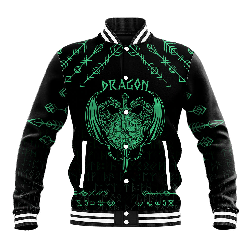 Personalized Viking Dragon Baseball Jacket with Sword Green Scandinavian Tattoo LT9 - Wonder Print Shop