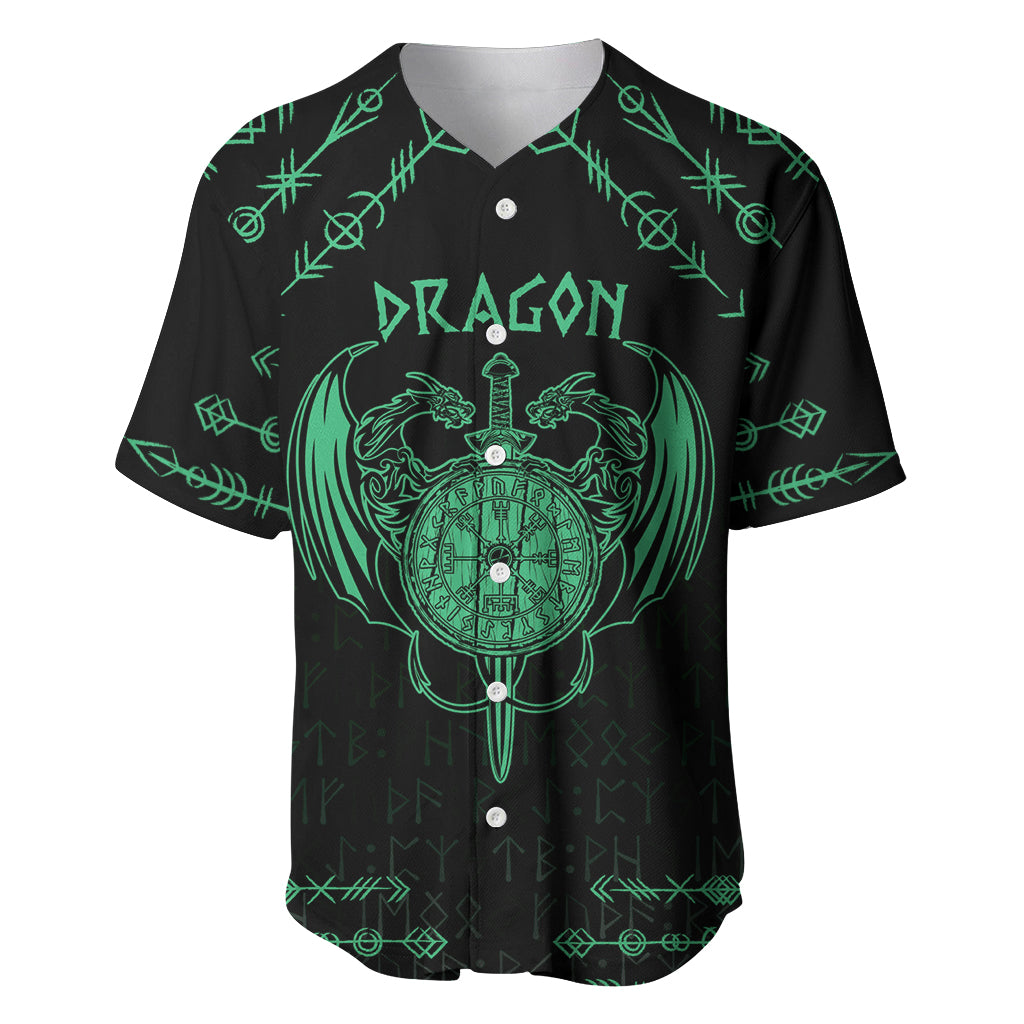 Personalized Viking Dragon Baseball Jersey with Sword Green Scandinavian Tattoo LT9 - Wonder Print Shop