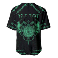 Personalized baseball jersey back with green dragon crest and editable “YOUR TEXT” design