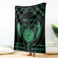 Viking dragon blanket in black with green custom-text banner and compass-heart art