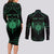 Personalized Viking Dragon Couples Matching Long Sleeve Bodycon Dress and Long Sleeve Button Shirt with Sword Green Scandinavian Tattoo LT9 - Wonder Print Shop