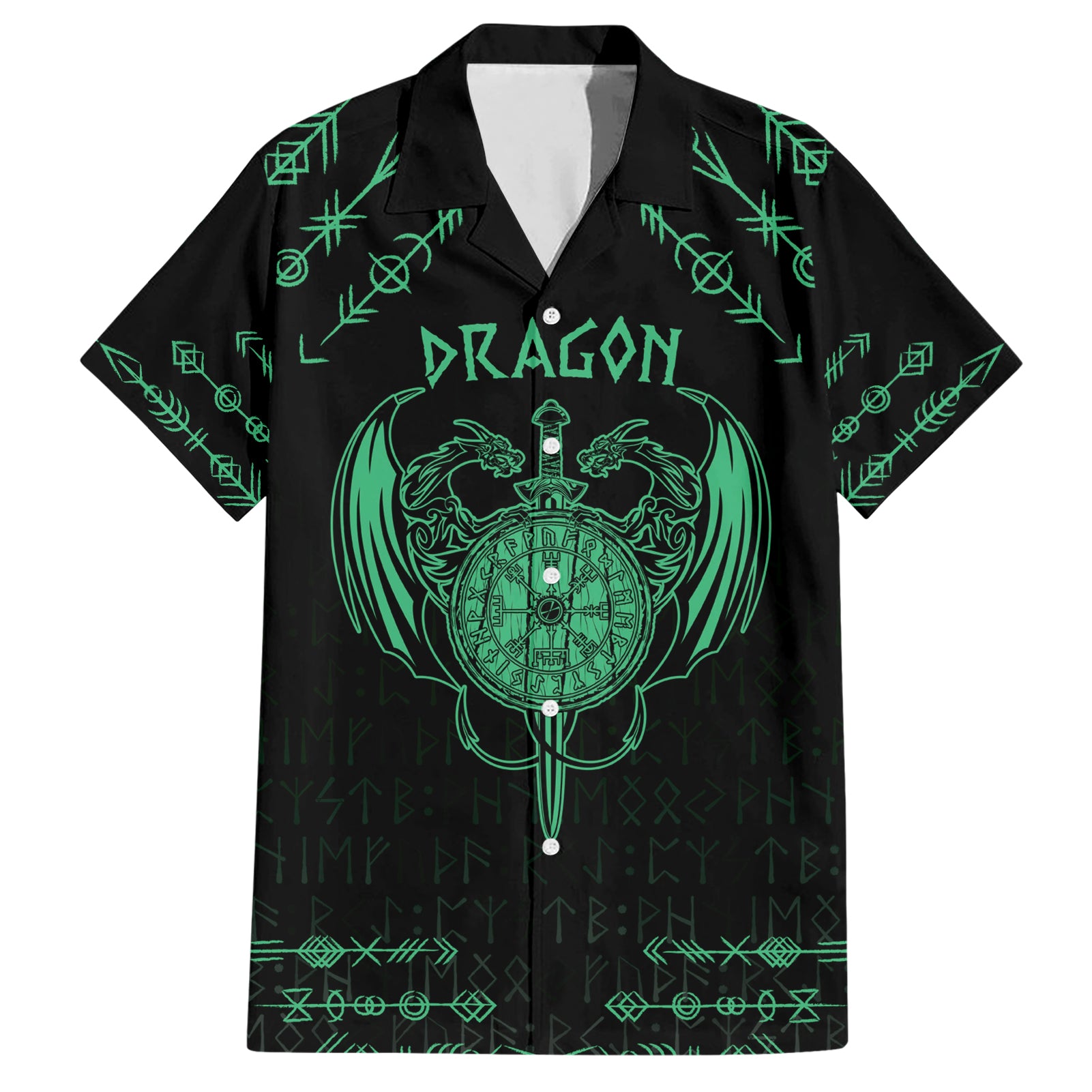 Personalized Viking Dragon Hawaiian Shirt with Sword Green Scandinavian Tattoo - Wonder Print Shop