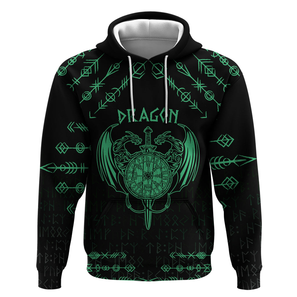 Personalized Viking Dragon Hoodie with Sword Green Scandinavian Tattoo - Wonder Print Shop