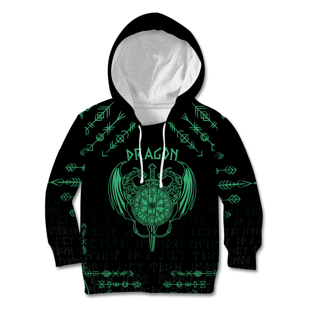 Personalized Viking Dragon Kid Hoodie with Sword Green Scandinavian Tattoo - Wonder Print Shop