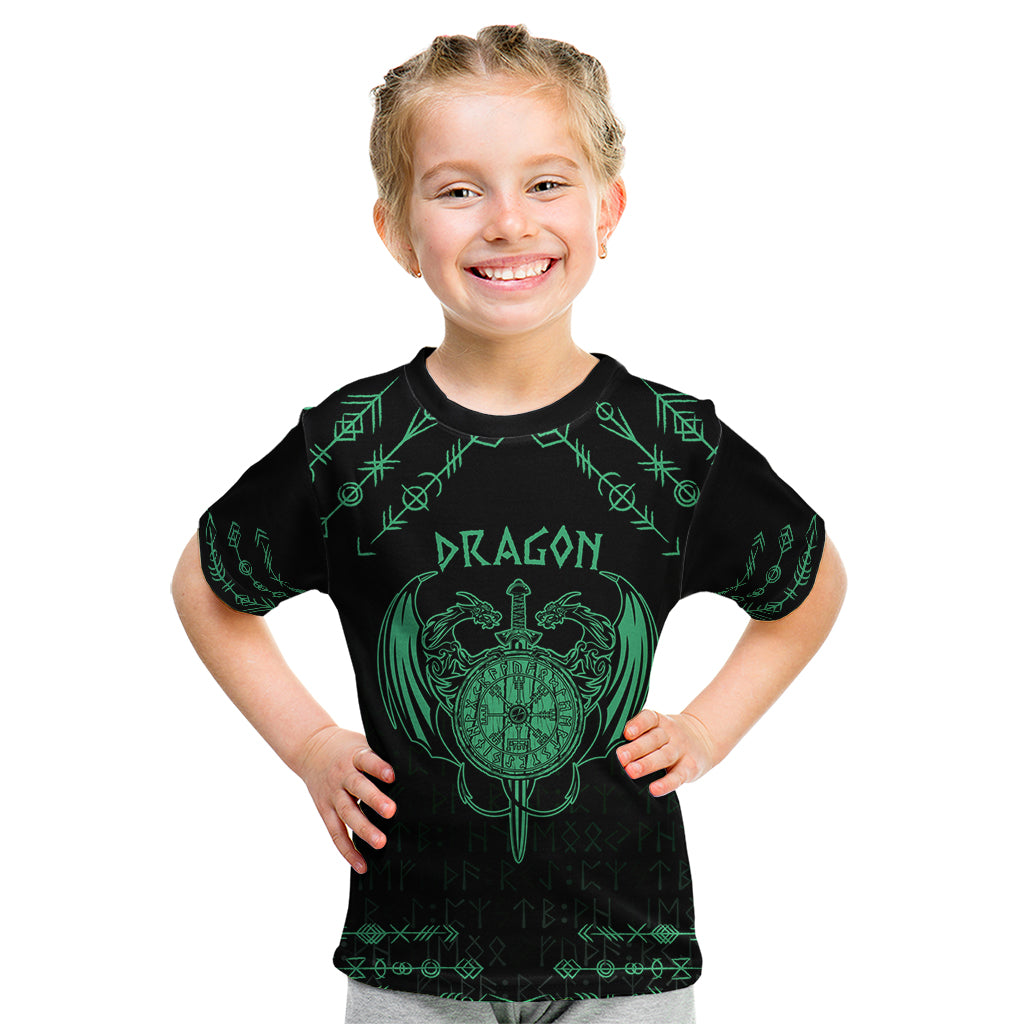 Personalized Viking Dragon Kid T Shirt with Sword Green Scandinavian Tattoo - Wonder Print Shop