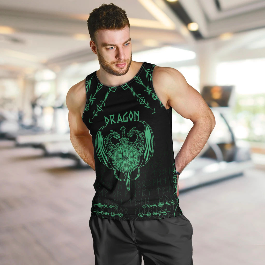 Personalized Viking Dragon Men Tank Top with Sword Green Scandinavian Tattoo - Wonder Print Shop