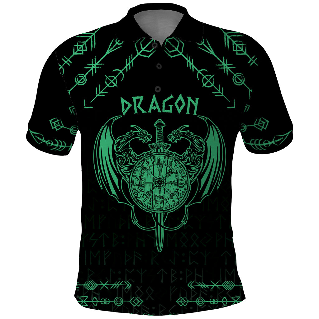 Personalized Viking Dragon Polo Shirt with Sword Green Scandinavian Tattoo - Wonder Print Shop