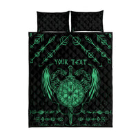 Black quilt bed set with neon green dragon emblem, two matching pillow shams