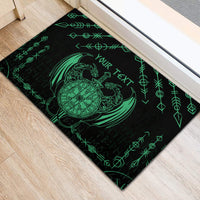 Personalized Viking dragon doormat with green rune symbols and dragon compass design