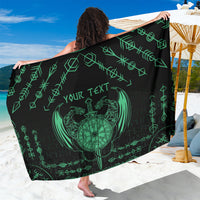 Green-and-black Viking dragon sarong with neon geometric pattern and custom text