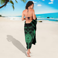 Green-and-black Viking dragon sarong with dragon clock graphic and custom-text print