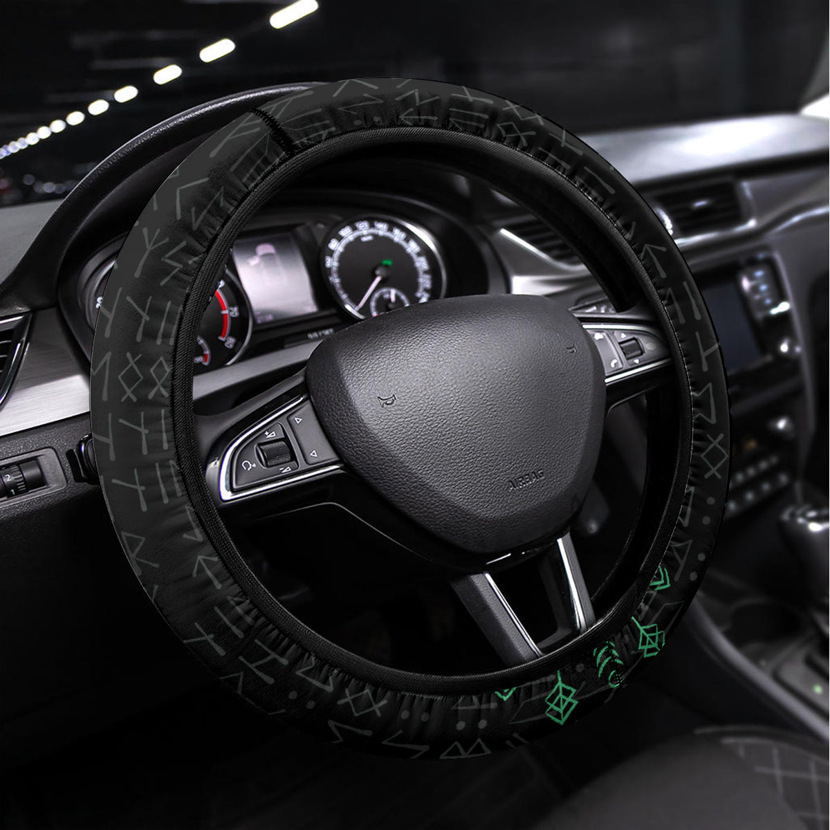 Viking Dragon Steering Wheel Cover with Sword Green Scandinavian Tattoo