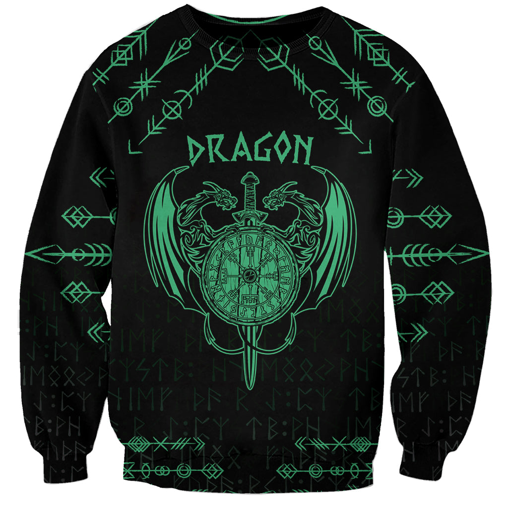 Unisex black sweatshirt with neon-green Viking dragon emblem front