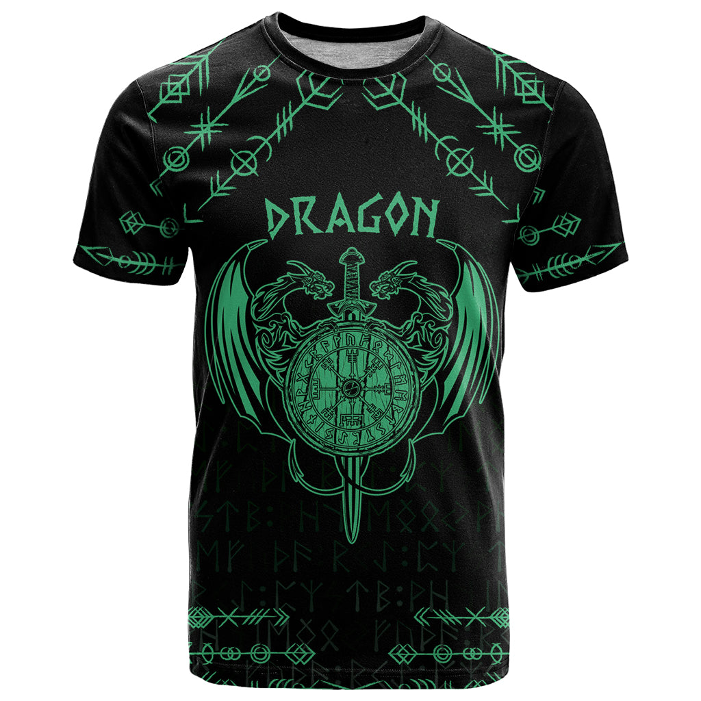 Personalized Viking Dragon T Shirt with Sword Green Scandinavian Tattoo