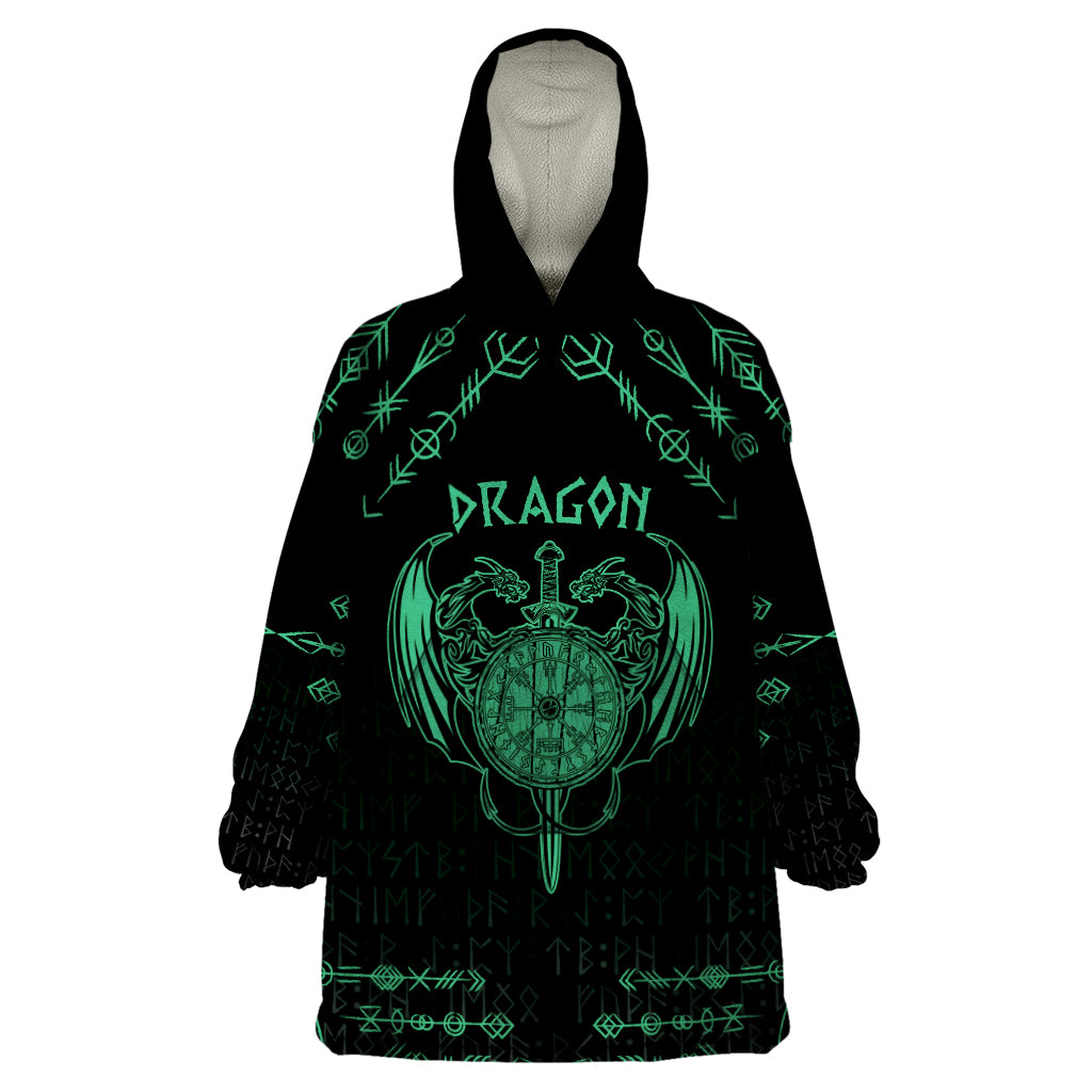 Personalized Viking Dragon Wearable Blanket Hoodie with Sword Green Scandinavian Tattoo - Wonder Print Shop