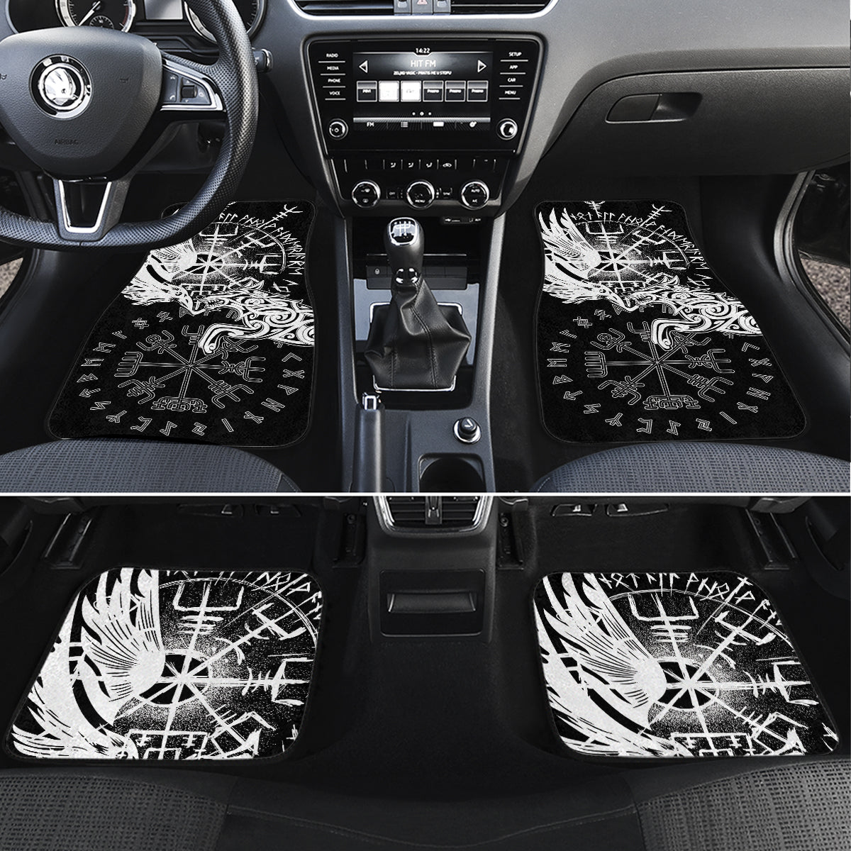 Vikings Raven and Wolf Car Mats with Aegishjalmur Unique LT9 - Wonder Print Shop