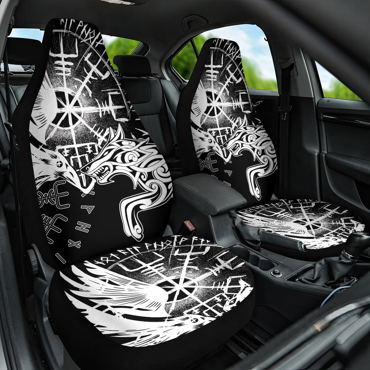 Vikings Raven and Wolf Car Seat Cover with Aegishjalmur Unique LT9 - Wonder Print Shop