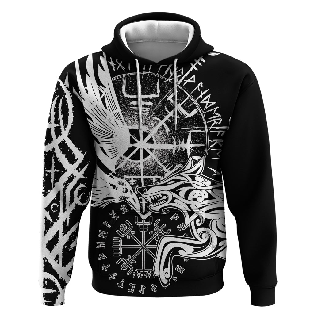 Vikings Raven and Wolf Hoodie with Aegishjalmur Unique - Wonder Print Shop