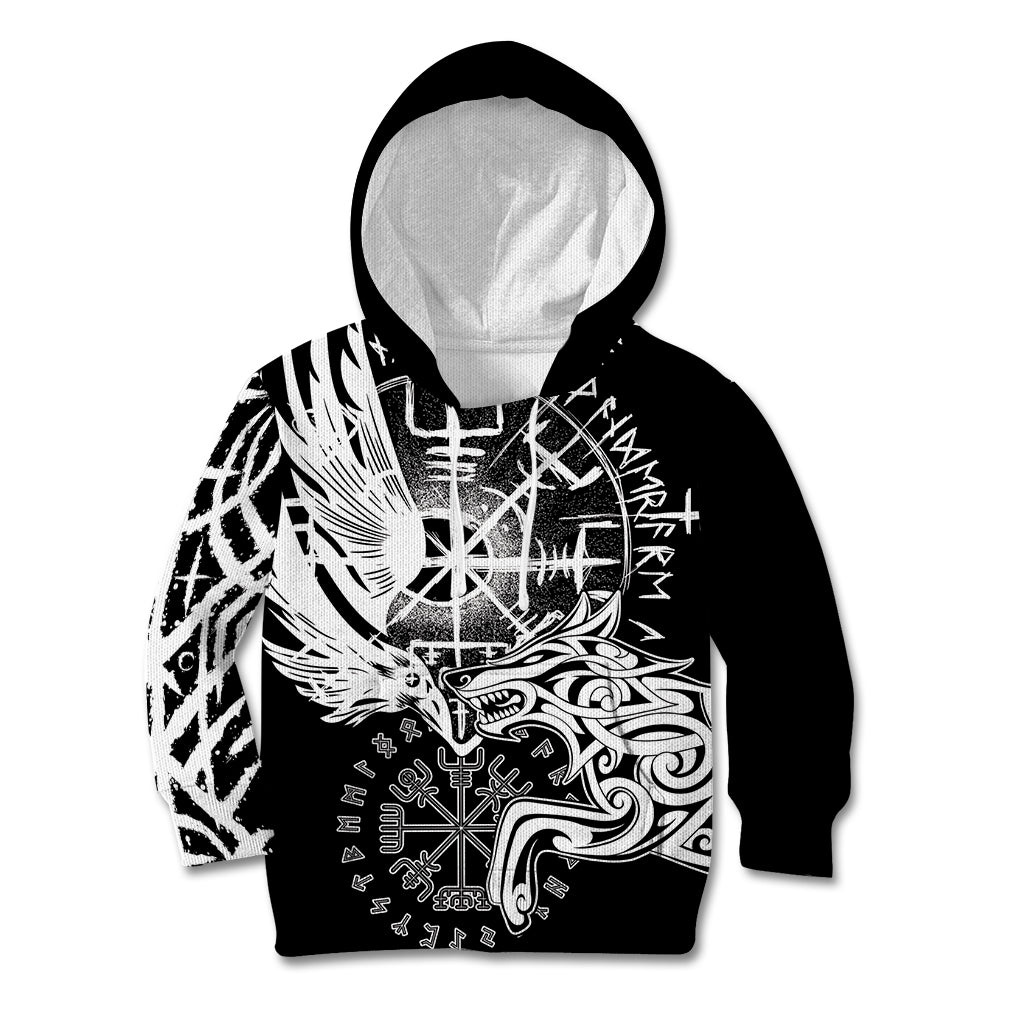 Vikings Raven and Wolf Kid Hoodie with Aegishjalmur Unique - Wonder Print Shop