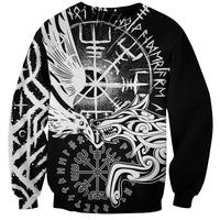 Black unisex sweatshirt with large white raven and wolf graphic, runes and sigil print