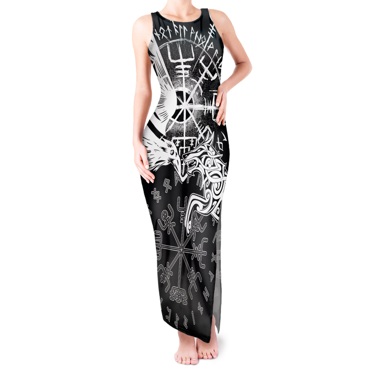 Vikings Raven and Wolf Tank Maxi Dress with Aegishjalmur Unique