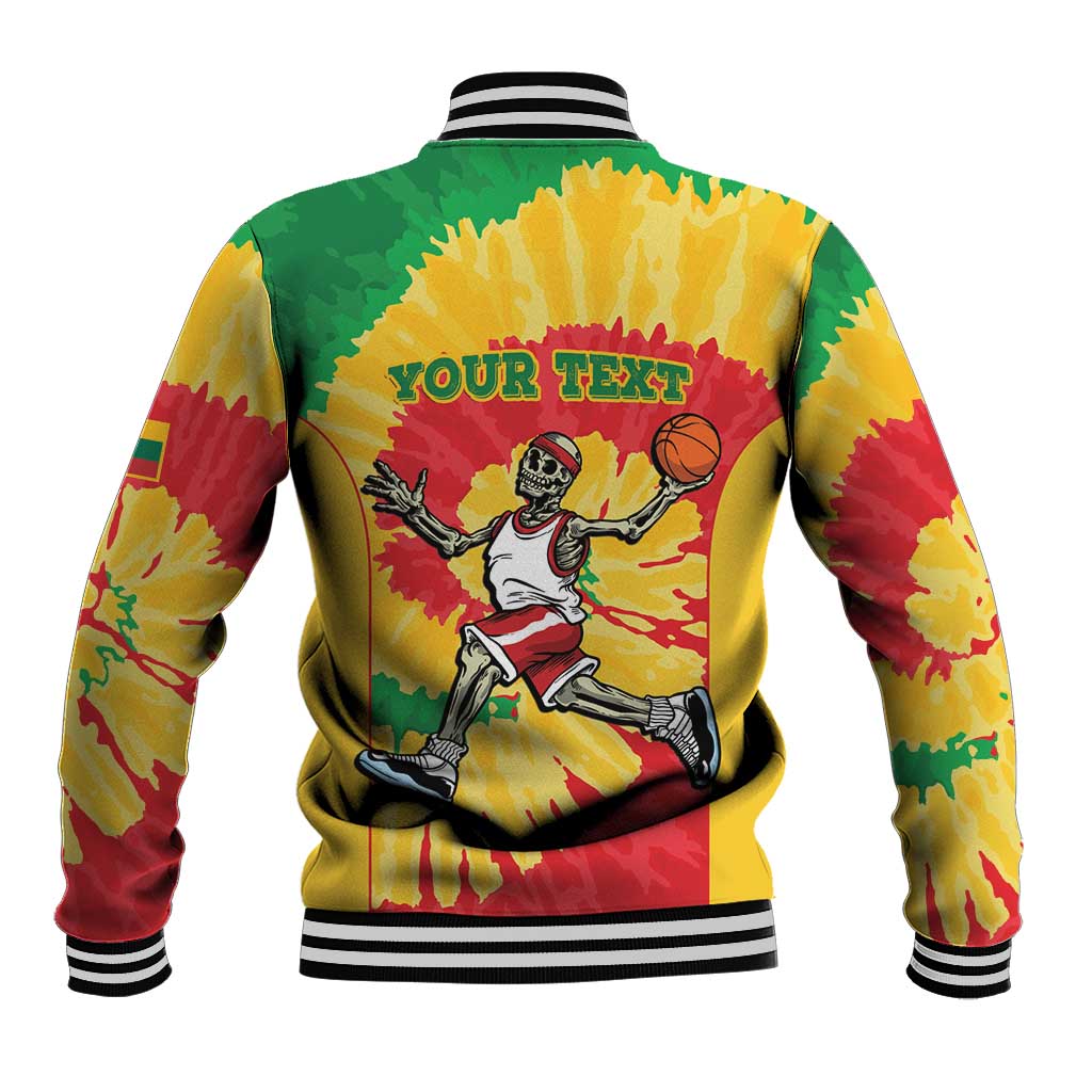 Lithuania Basketball Skeleton Personalized Baseball Jacket Skullman Lithuania Tie Dye
