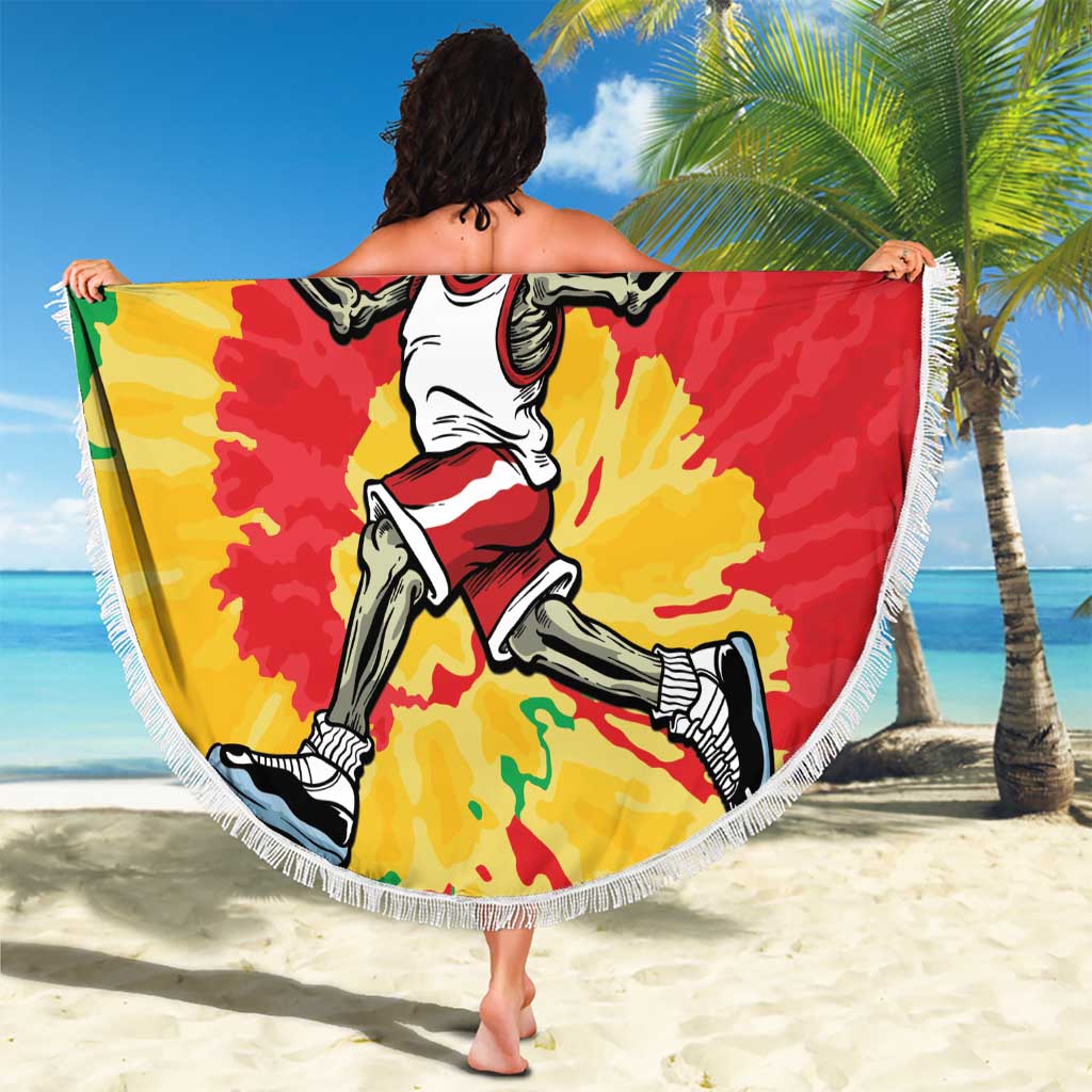 Lithuania Basketball Skeleton Personalized Beach Blanket Skullman Lithuania Tie Dye