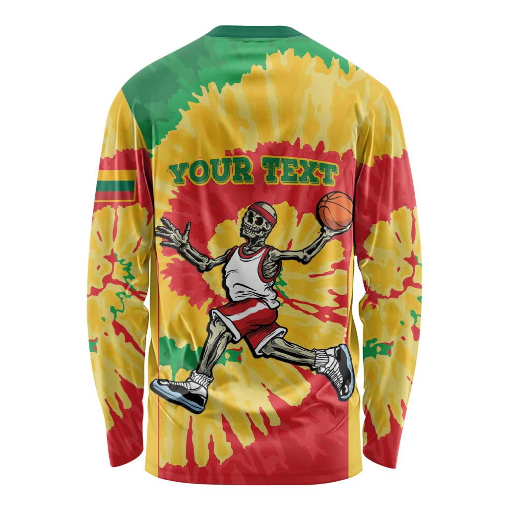 Lithuania Basketball Skeleton Personalized Long Sleeve Shirt Skullman Lithuania Tie Dye
