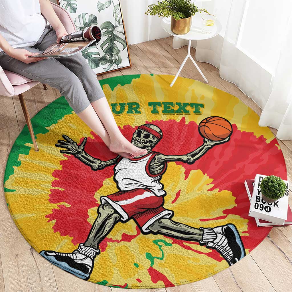 Lithuania Basketball Skeleton Personalized Round Carpet Skullman Lithuania Tie Dye