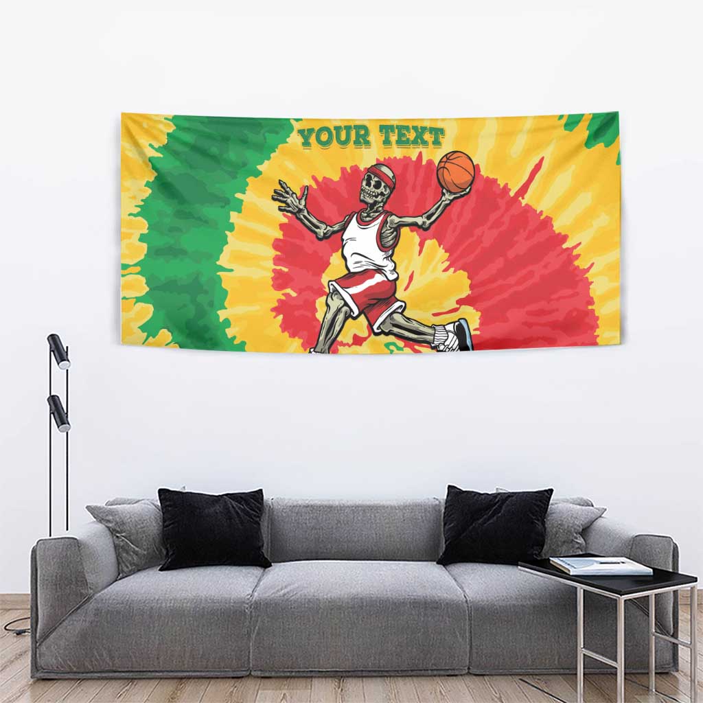 Lithuania Basketball Skeleton Personalized Tapestry Skullman Lithuania Tie Dye