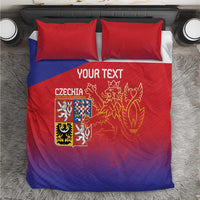 Red and blue Czech crest bedding set with custom text on duvet and two pillow shams