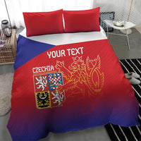 Red and blue duvet bedding set with custom text, Czech coat of arms and lion crest