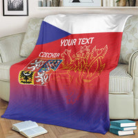 Custom Czech Republic blanket on chair, Czech flag lion artwork with 'YOUR TEXT'.