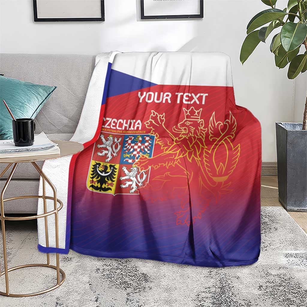 Custom Czech Republic blanket on rug with Czech flag lion print and 'YOUR TEXT'.