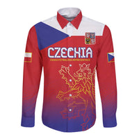 Red long-sleeve button shirt with Czech crest and lion graphic on front