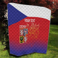 Custom Czech Republic quilt with quilted Czech flag pattern, lion crest, and “YOUR TEXT”