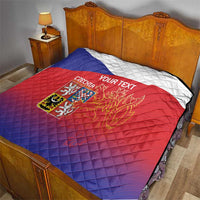 Custom Czech Republic quilt laid on a bed, blue-red-white flag design and lion crest