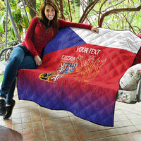 Custom Czech Republic quilt with Czech flag colors, lion crest graphic, and “YOUR TEXT”