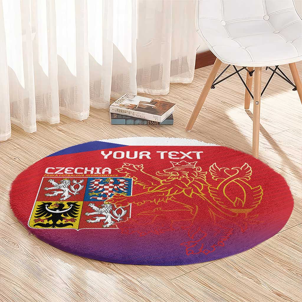 Red round carpet with purple border, Czech crest graphic and 'YOUR TEXT' headline.