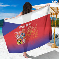 Red and blue gradient sarong with Czechia lion crest, flag stripes, and 'YOUR TEXT'